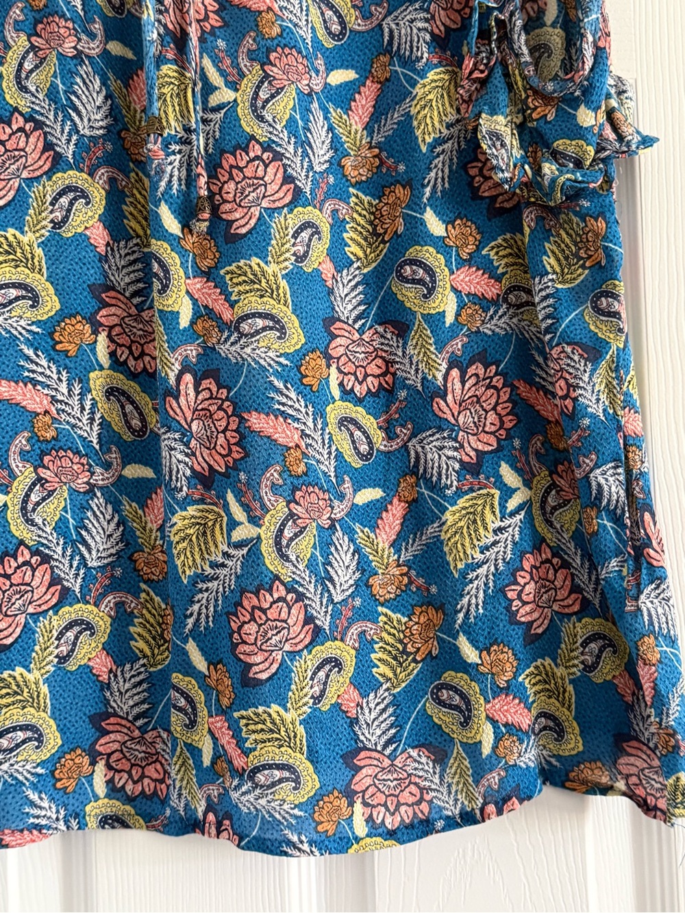 Knox Rose Blue Floral Ruffle Sleeve Tie-Neck Blouse XXL - Picture 9 of 11